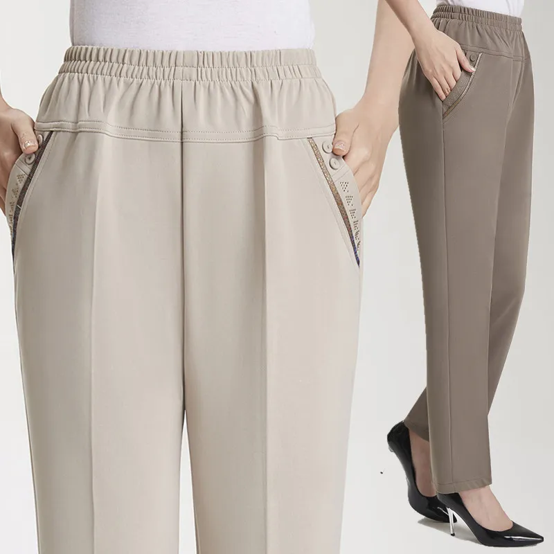 Xl-7Xl Pantaloni Da Donna Di Grandi Dimensioni Primavera Estate Pantaloni Da Donna Elasticizzati In Seta Di Ghiaccio Casual Pantalones Elasticizzati P