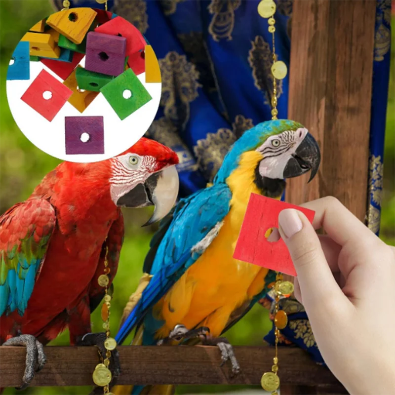 Parrot chews on toys, DIY birdcage colorful wood pieces, wooden beads, and wooden sticks spliced bird toys parrot supplies