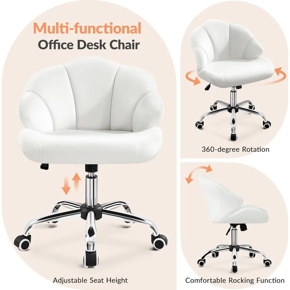 Cute Velvet Desk Chair Shell-Shaped Back Vanity Chairs Modern Swivel Desk with Wheels Adjustable Height for Home Office Bedroom 6