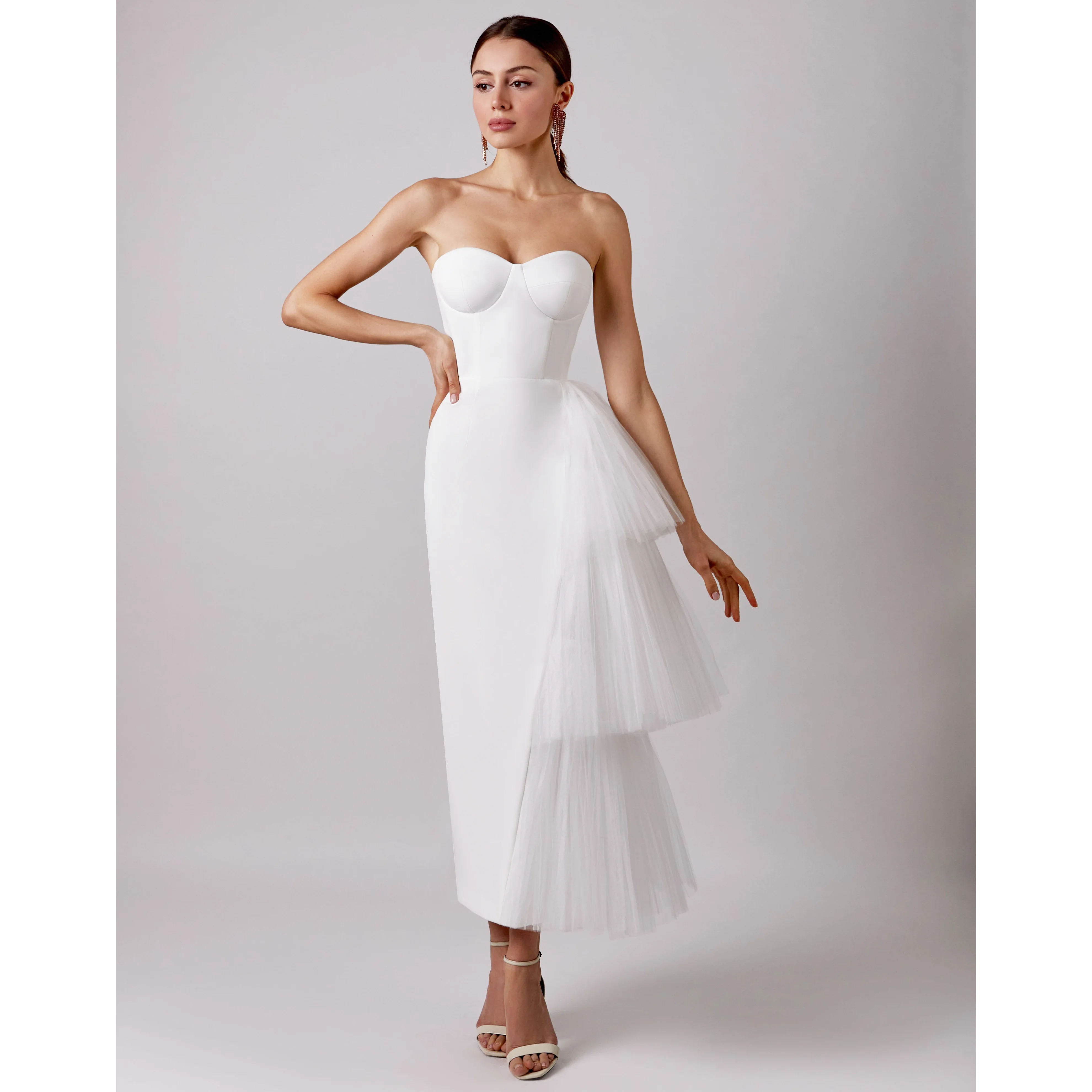 

WillBeNice 2023 Women Sexy Gauze White Bandage Dress long-length Ladies Strapless Elegant Wedding Party Club Dresses Vestido