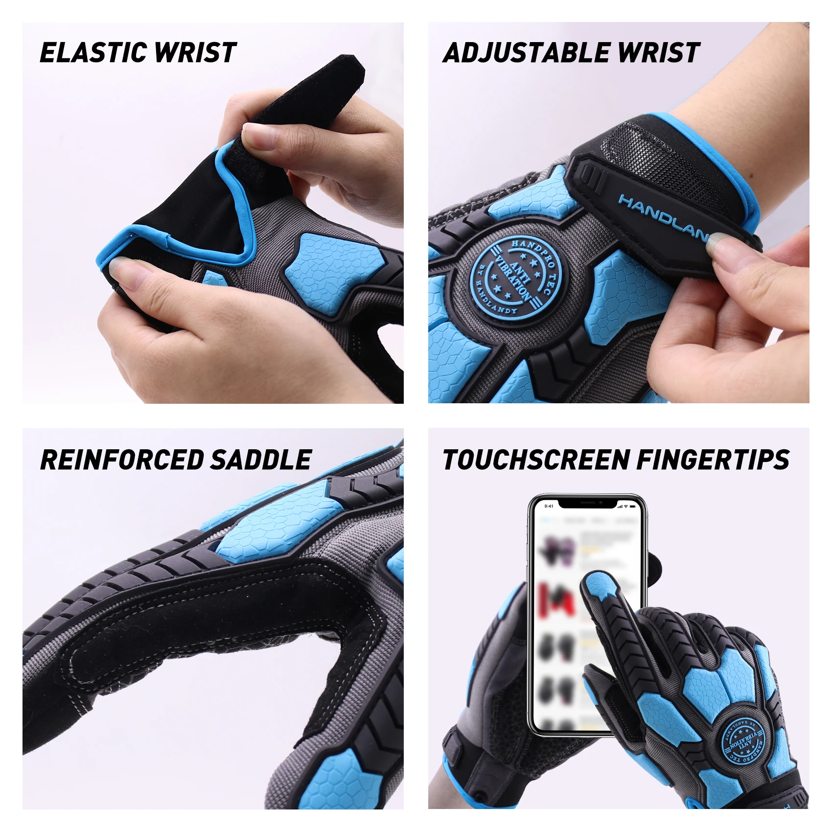HANDLANDY Heavy Duty Work Gloves SBR Padding TPR Protector Impact Gloves Anti Vibration Mechanic Gloves work gloves protective gloves