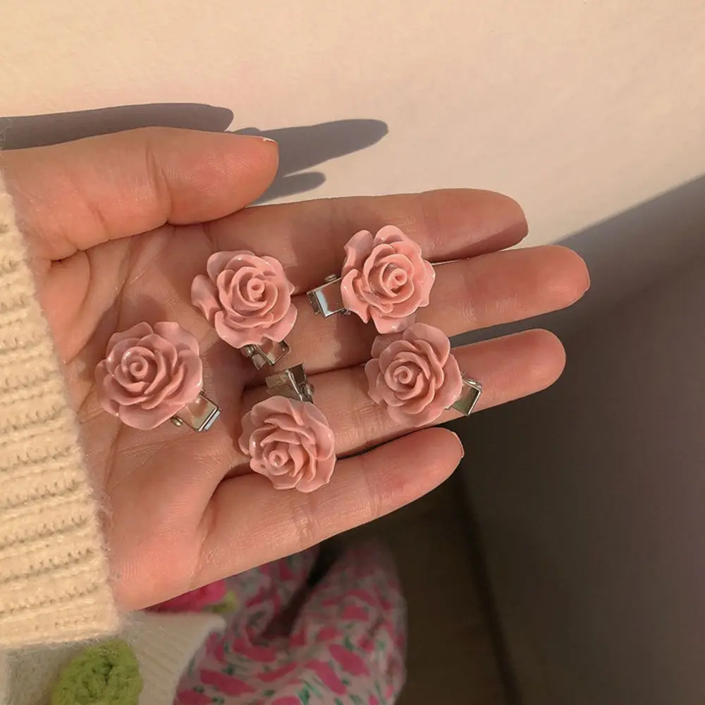 5pcs Mini Sweet 5Pcs Hair Styling Pink Rose Flower Headwear Hair Clips Hairpin Bangs