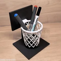 3D Printed Basketball Hoop Pen Holder, Desktop Stationery Organizer with Black Base & White Mesh, Space-Saving Office Desk Decor 1