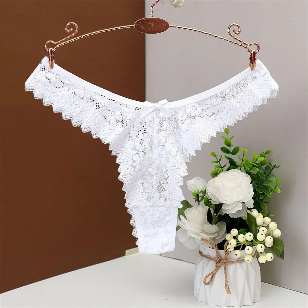 3PC Sexy T Back Woman Thong Panty Mid Waist Lace Transparent "V-shape" Erotic Girls