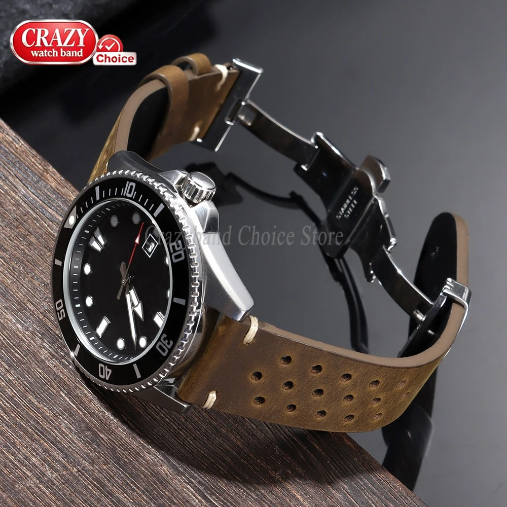 Elegant Handmade Leather Watch Band - Premium Cowhide in Brown & Black