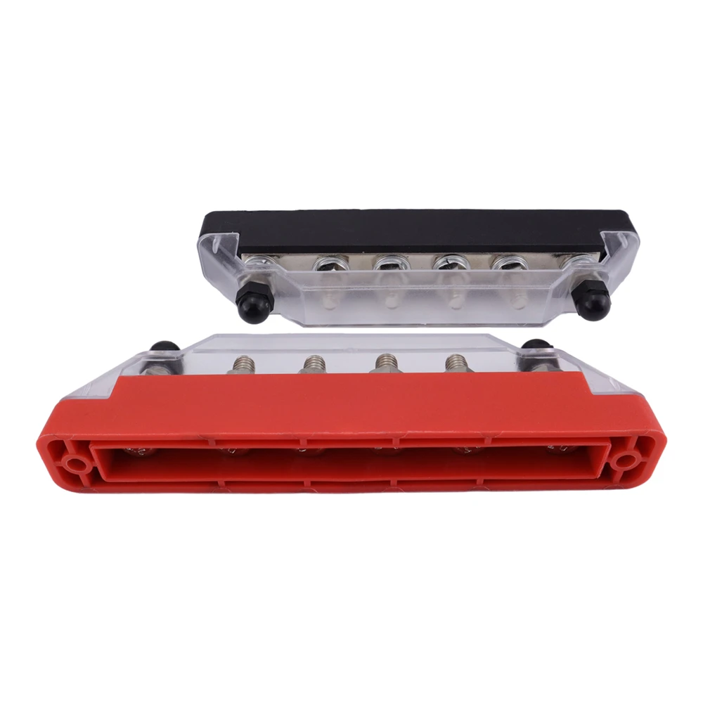 150A 12V Bus Bar Marine 12V-48V Power Distribution Block with Cover & 6 x 1/4&rdquo;(M6) Post,Battery Bus Bar & Ring Terminals