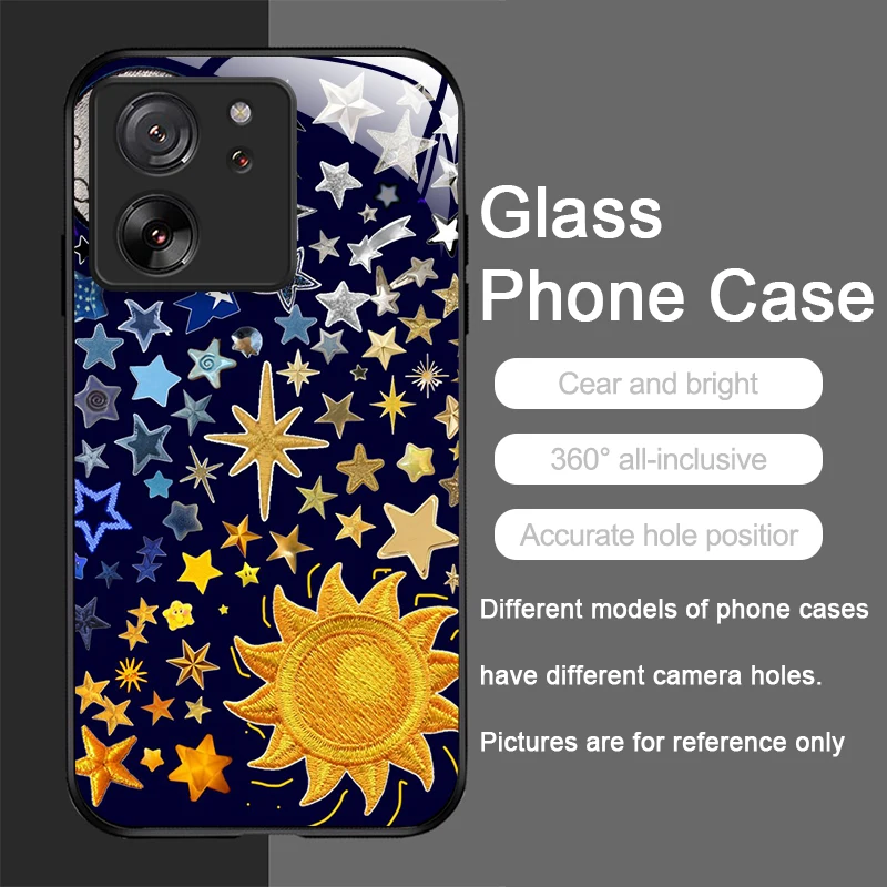 Luxury Retro Style Stars and Moon Y2K Tempered Glass Phone Case