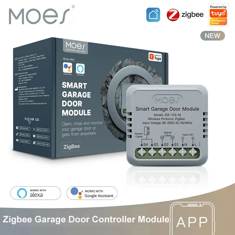 MOES Tuya Zigbee Modulo controller porta garage intelligente, App Smart Life Apriporta garage remoto, Funziona con Alexa e Google Home