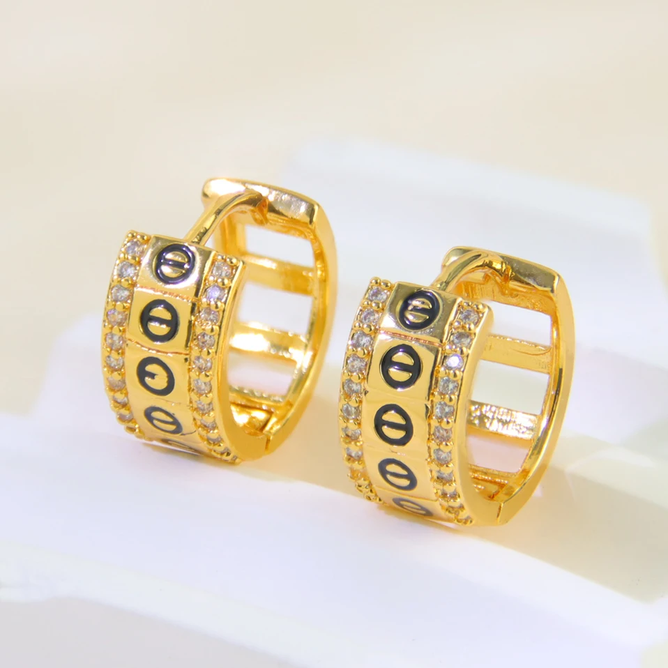 Luxus Dubai Gold Farbe Tropfen Ohrringe 21k Gold Überzogene Clip Kreis Baumelt Ohrring Italienische Frauen Mode Event Party Schmuck geschenk – Detail 8