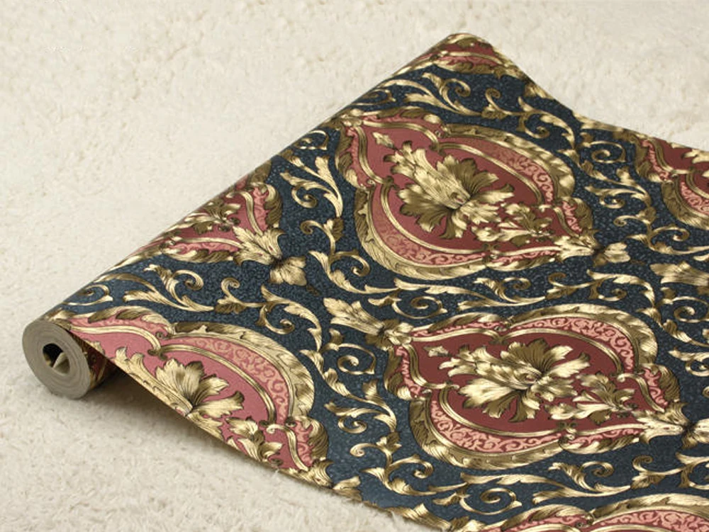 Classic Luxury PVC Vinyl Floral Wall Paper Roll Luxury Blue RED Damask 3D Stereoscopic Embossed Wallpaper 6 S1aa0c1e18b0841e2aefde2073a0b530eb