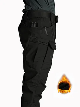 Flap Pocket Men's Fleece Straight Leg Cargo Pants, 1