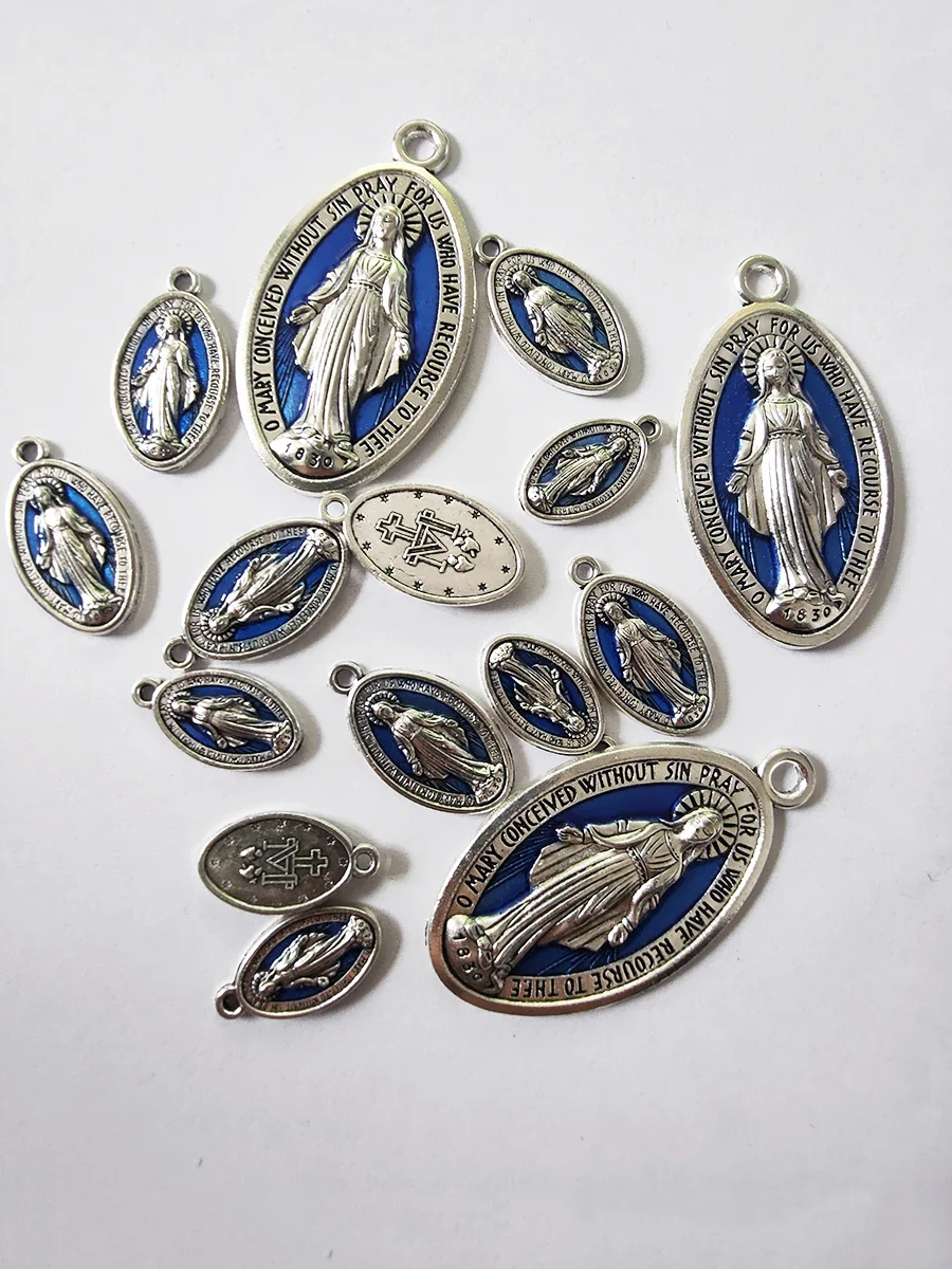 Blue Enamel Miraculous Medal on 18 Chain | Discount Catholic Products