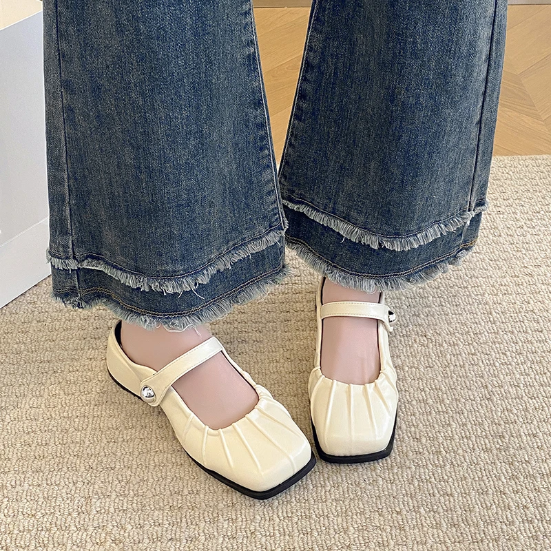 2024 Spring New Brand Women Slipper Fashion Pleated Round Toe Slip On Mules Shoes Round Toe Outdoor Dress Sandal Shoes