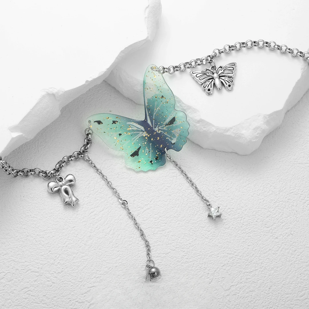 Y2K Butterfly Pendant Necklace Sweet Cool Goth Crystal TasselChain Choker for Women Punk Fashion Jewelry Gift Accessory 2024 Hot