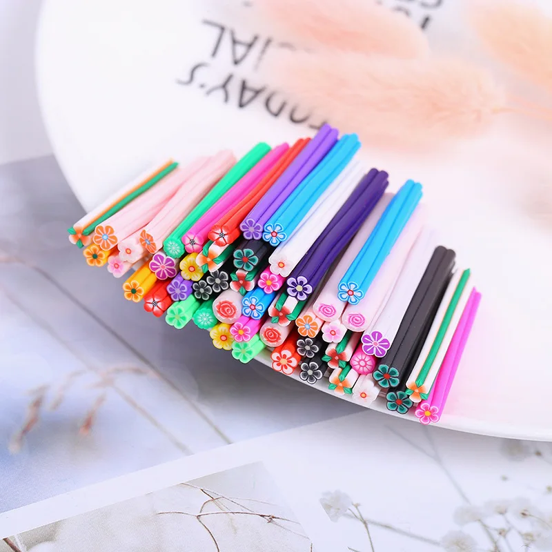 

50Pcs DIY Fruit/Flower/Heart Sticks Rods Slices Polymer Clay DIY Charm Nails Tools Manicure Nail Art Decorations