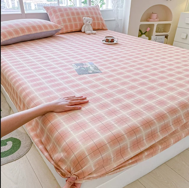 100% Cotton Bed Fitted Sheet With Elastic Bands Air-permeable Non Slip  Mattress Cover For Single Double Anti-pull King Queen Bed - Sheets -  AliExpress