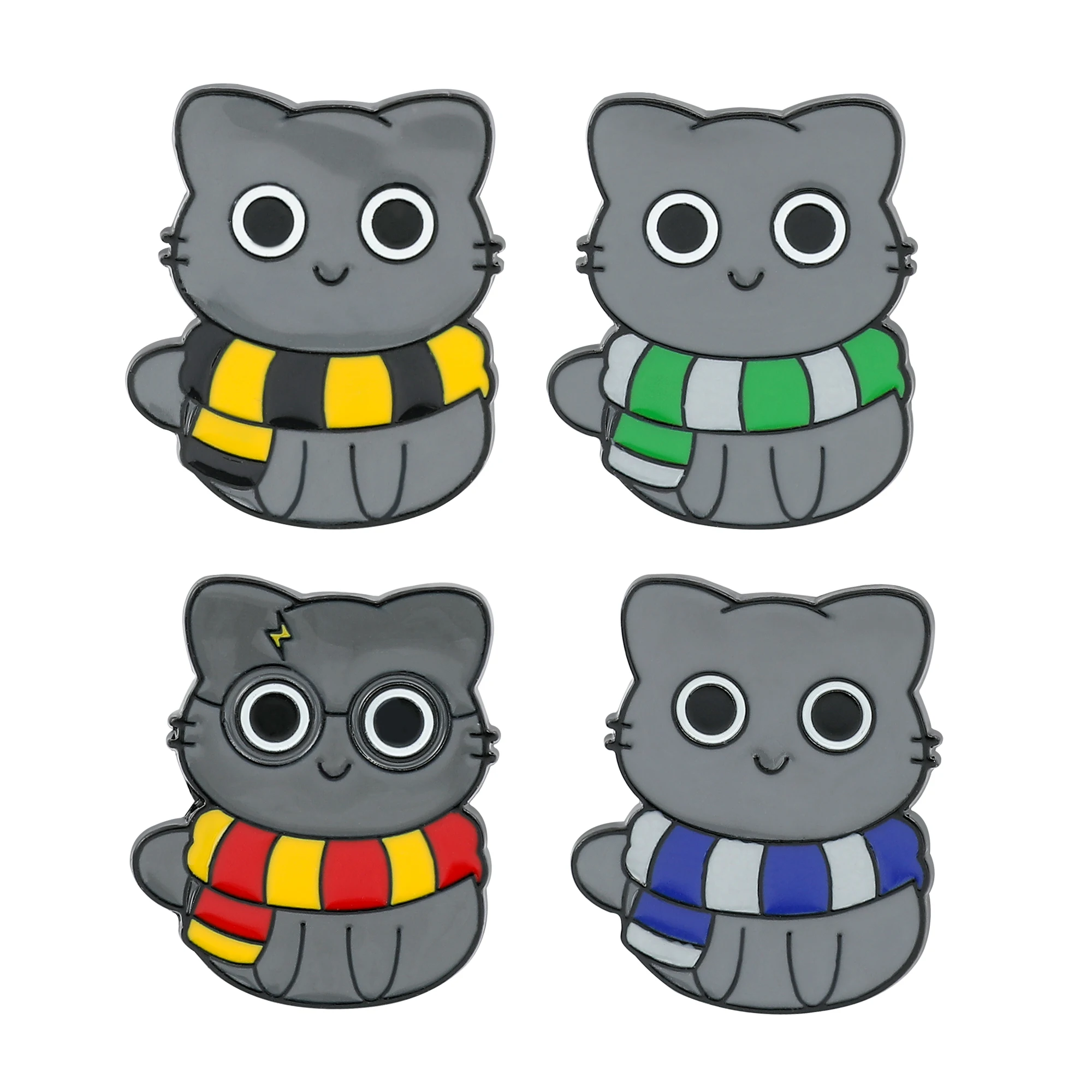 かわいい黒と白の猫のエナメルピン、イエローフラワーデザイン、メタルブローチバッジ、1.5x1.25インチ。 クリエイティブグレー猫 、スカーフ、エナメルピン、素敵なテレビショー、クリエイティブな猫のブローチ、金属製のラペルバッジ、バックパックと帽子用のピン ..., image size:2000x2000