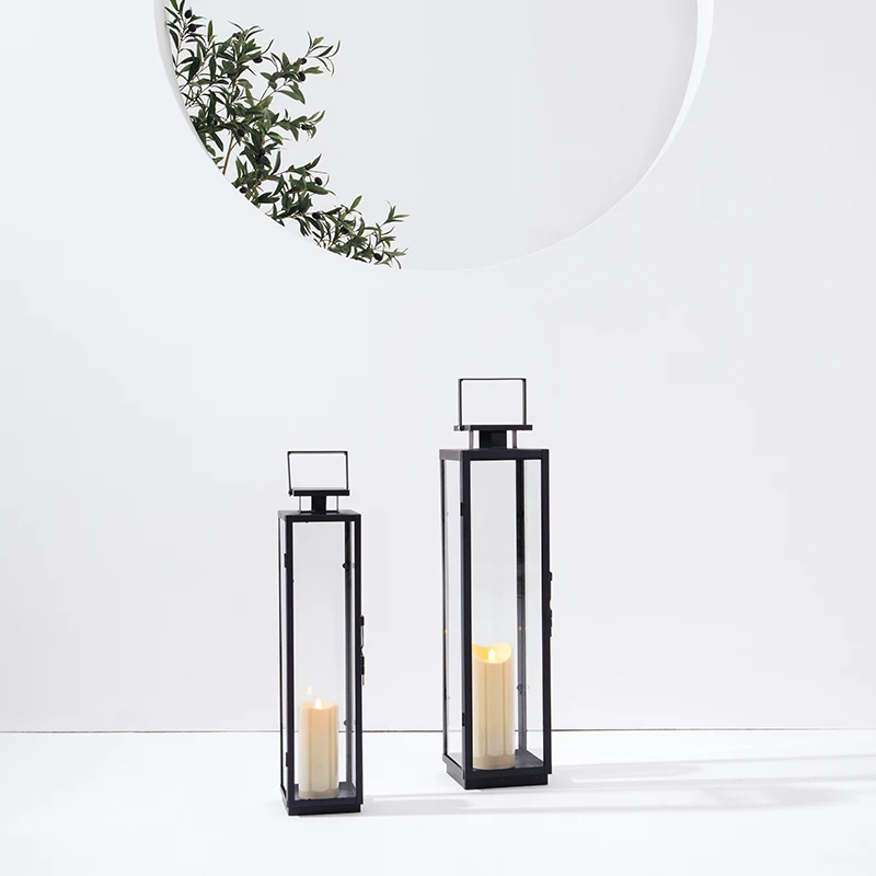 WroughtIronGlassWindproofCandleHolderBlackLargeNordicCandle