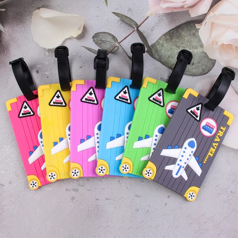 PVC Luggage Tags Travel Accessories Creative Suitcase Tags Fashion Style Silicone Portable Travel Label ID Address Holder 20pcs set multicolor keychain key id label tags luggage id tags hotel number classification card key rings keychain random color