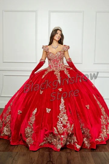 

Red Velvet Vestidos De 15Quinceañera 2024 Luxurious Crystal Applique Sheath Halter Dress Wedding Evening Party Dresses