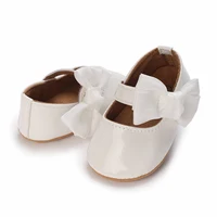 Newborn Bow Princess Shoes Soft Leather Anti Slip Rubber Sole Baby Walking Shoes White Girls Outdoor Small Leather Shoes 5