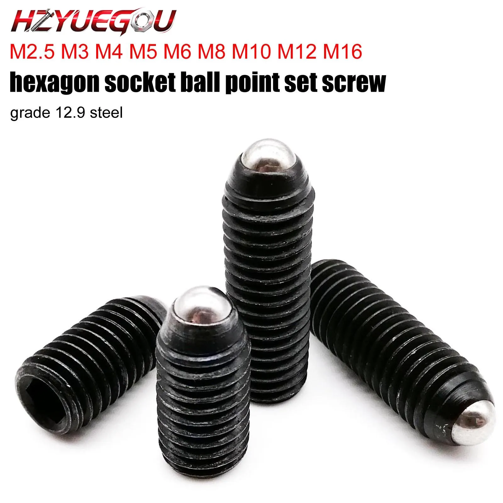 HZYUEGOU M2.5 M3 M4 M5 M6 M8 M10 M12 M16 Schwarzer Stahl der Güteklasse 12.9 Sechskant-Innensechskant-Federbolzen-Set