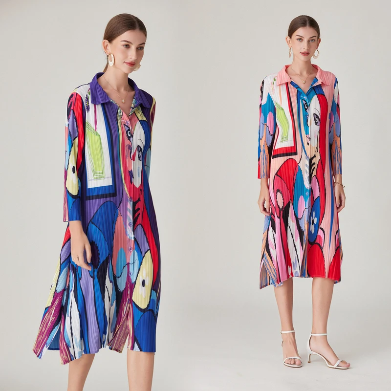 

Summer Long Dress For Women Dazzling Buttons Shirts-Dress Loose 2024 New Arrival Peplum One-Piece