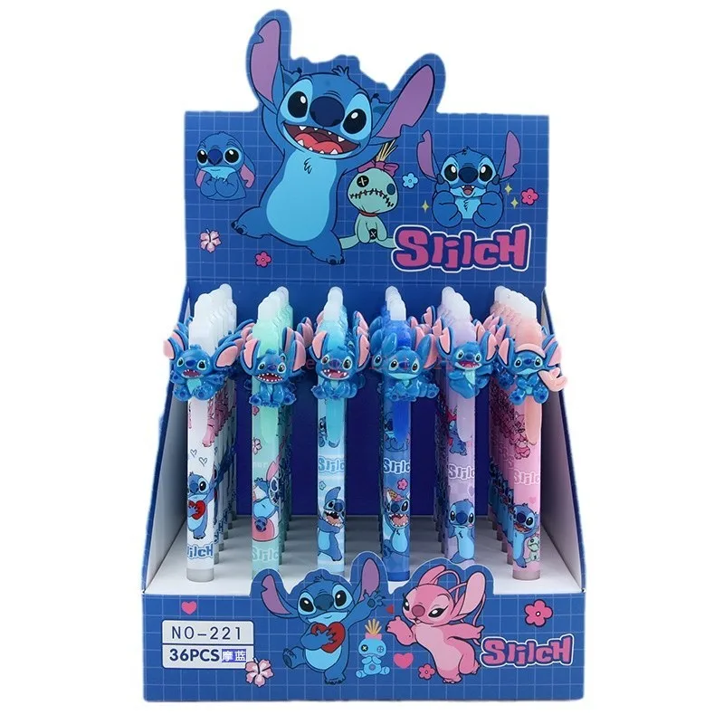 36pcs Kawaii 스티치 지울 수있는 젤 펜 쓰기 귀여운 0.5mm 파란색 잉크 쓰기 펜 학교 사무 용품