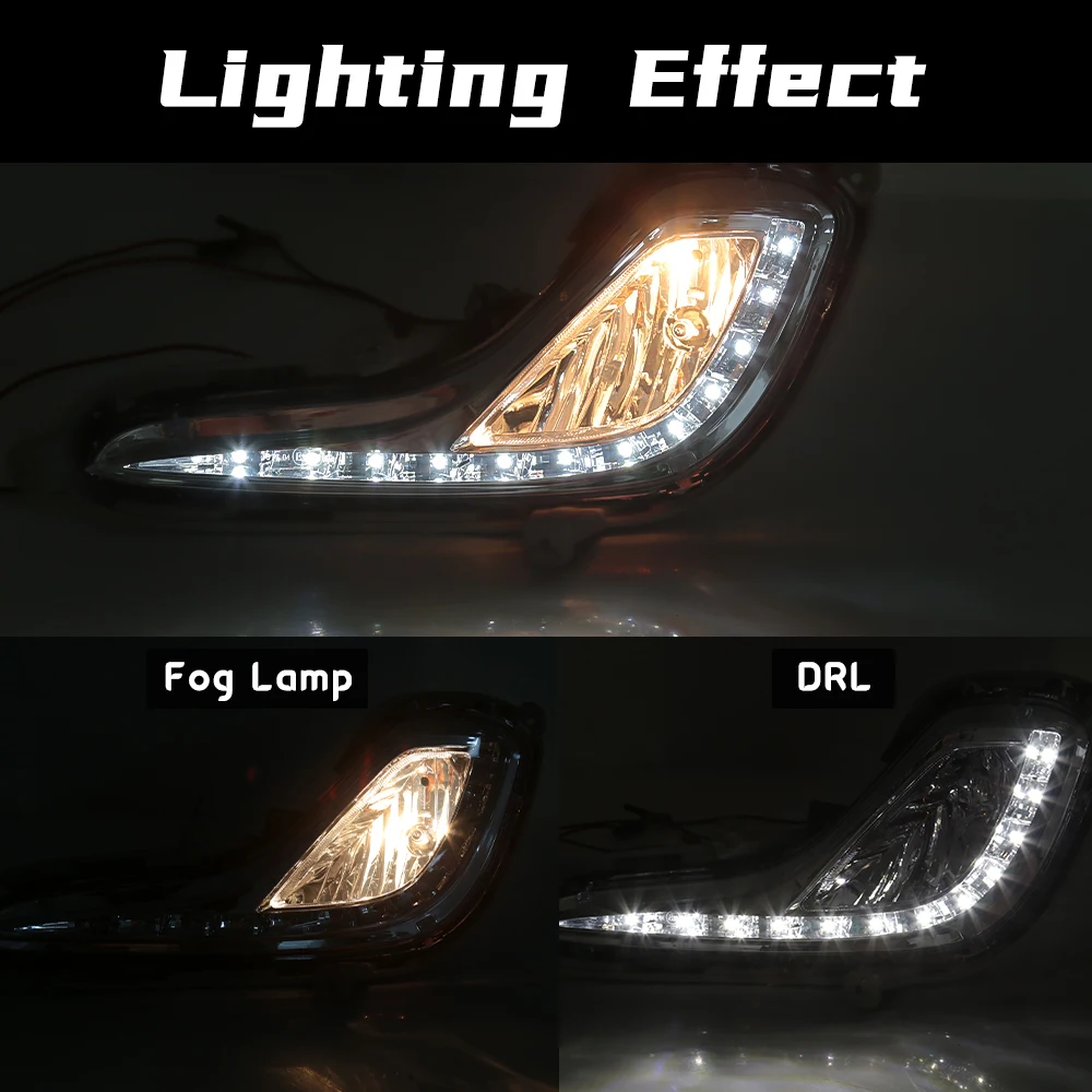 2PCS Car LED Daytime Running Light For Hyundai Accent Solaris 2021 2022 2023 Yellow Turn Signal Relay DRL Fog Lamp Decoration