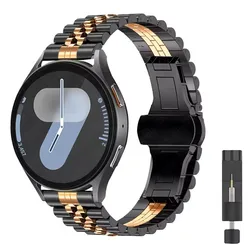 Curved Stainless Steel Metal Watch Bracelet, Available in 20mm and 22mm Sizes - 22mm (Black rose gold)