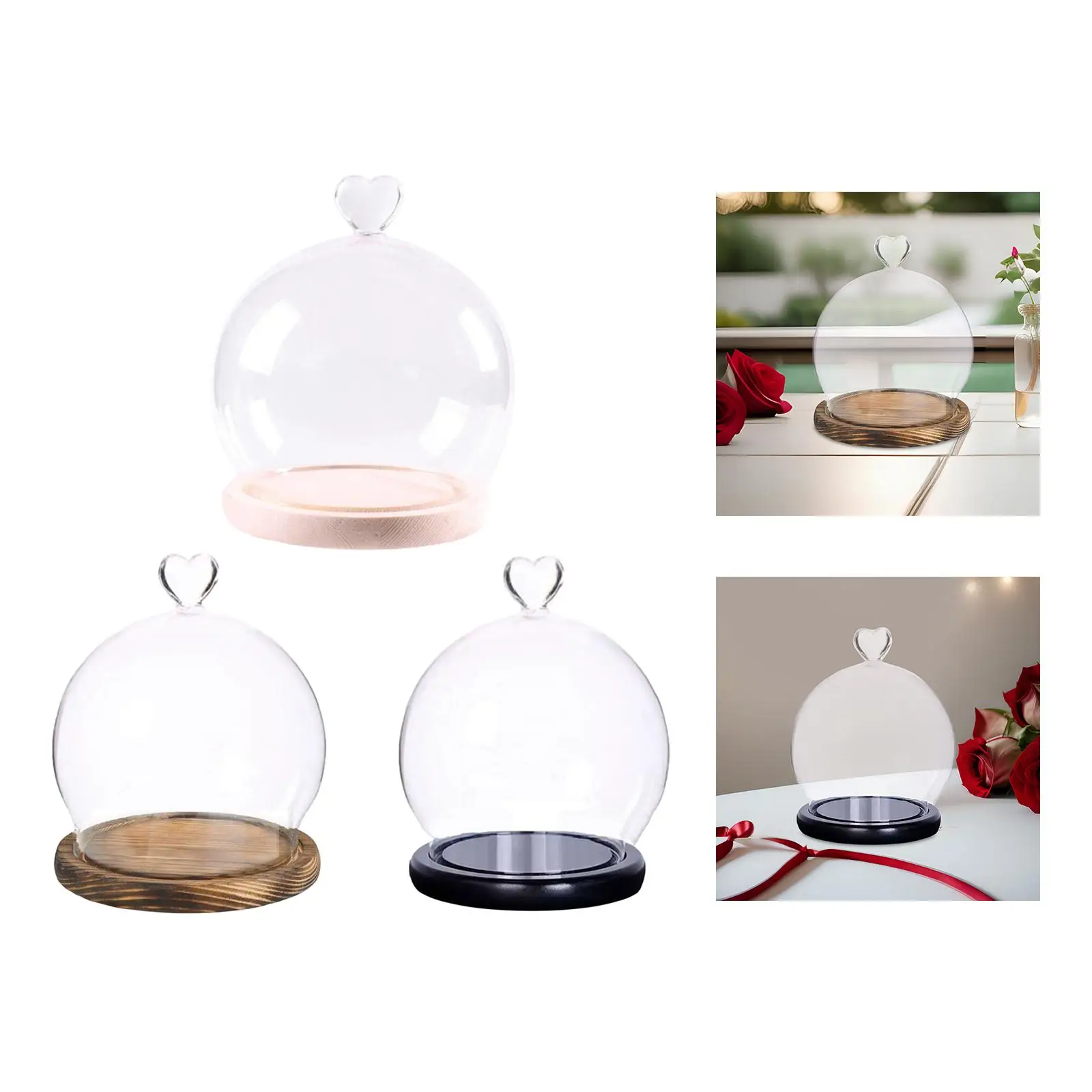 Display Dome with Base DIY Valentines Day Decor Collectibles Anniversary Gifts Showcase Protective Decor Stand Jar Glass Cover