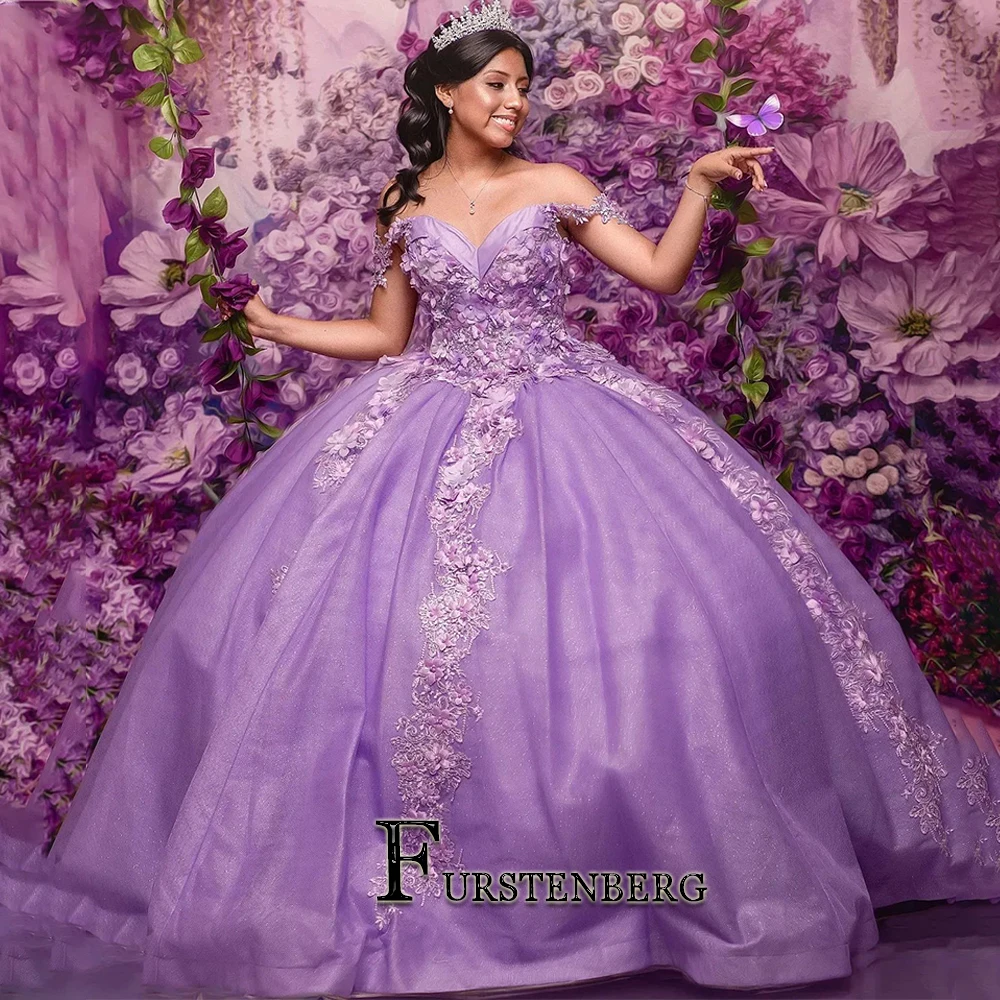 

Fanshao Chic Princess Ball Gown For Birthday 3d Appliques Off The Shoulder Tulle Voluminous Pleat Vestido De 15 Anos Customised