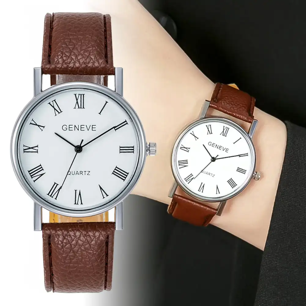 

Fashion Men Watch Leather Strap Roman Numeral Quartz Watch
