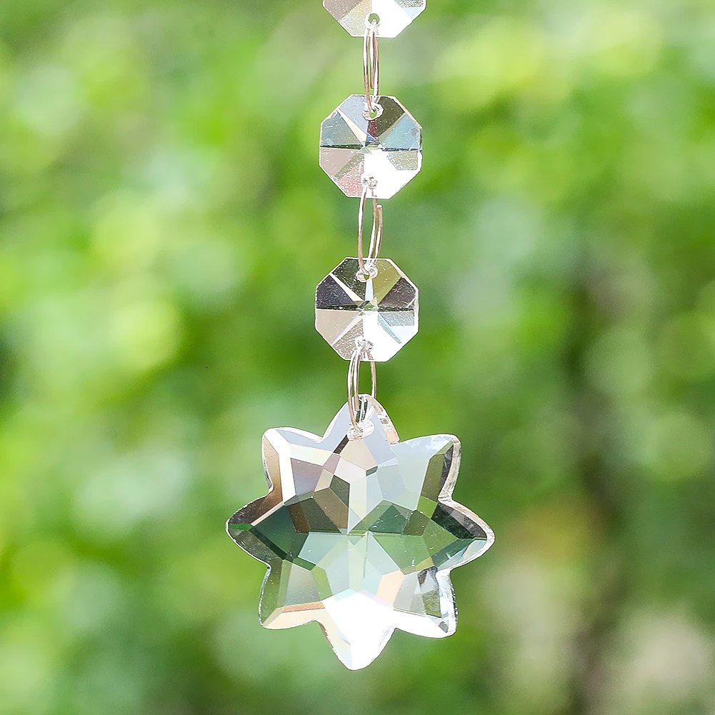 Clear Glass Charm Pendant Octagon Bead Metal Connector Faceted Prism Flower Stars Crystal Dangle Shiny Sun Catcher Hanging Decor