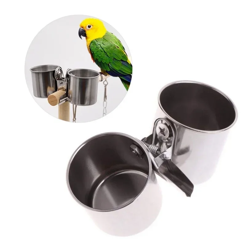 Bird Feeding Double Cups Parrot Cage Stand Bird Feeder Box Parrot Cups Bowls Container For Food Water Feeding