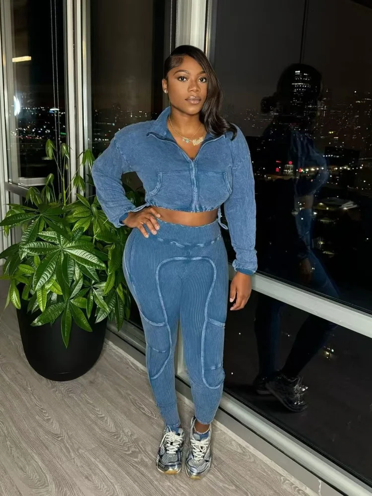 Wmstar Two Piece Sets Wholesale Casual Pants Sets Zipper Stretch Top and Trousers Matching Tracking Suit Drop Shopping 2025