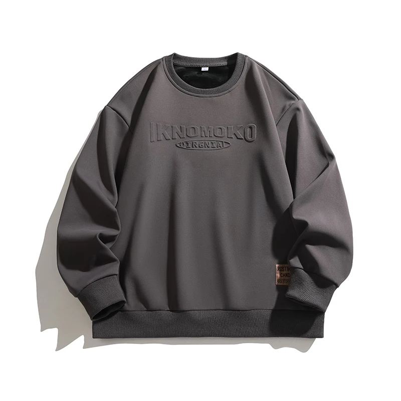 Men's Spring Autumn Pullover Round neck Letter Print Solid Lantern Long Sleeve Sports Hoodies T-shirt Casual Loose Vintage Tops