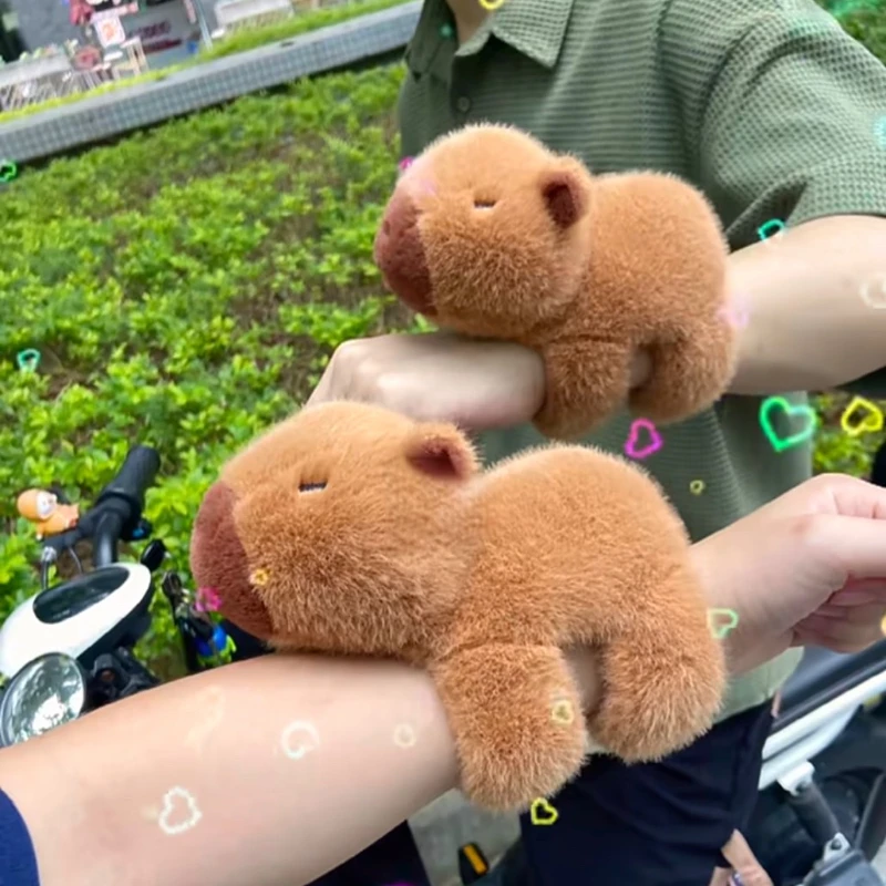 Lovely Capybara Animal Slap Snap Wrap Wristband Bracelet Plush Stuffed Animal Kawaii Capybara Hand Ring Wristband Kid Funny Toys