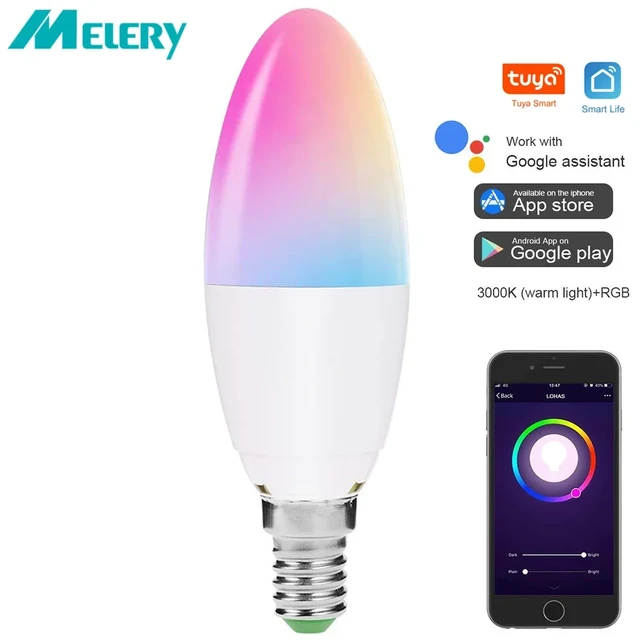 Bombilla LED E14 WiFi inteligente para el hogar, lámpara RGB de 5W igual a  40W, con cambio de Color blanco frío y cálido, funciona con Alexa y Google  Home - AliExpress