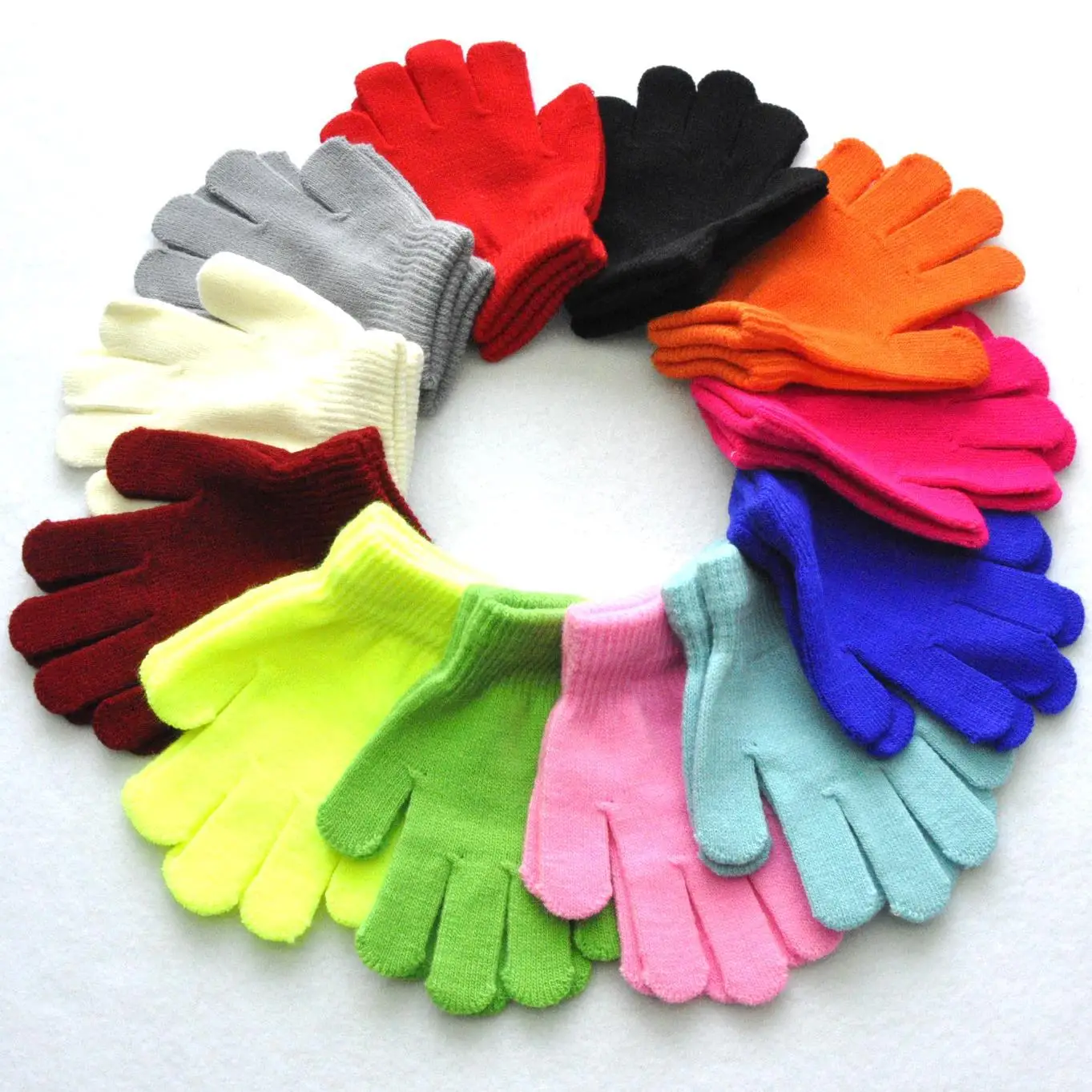 Children Knitted Gloves Winter Kids Pupil Student Solid Color Furry Full Finger Mittens Autumn Writing Warmer Hand 6-11Years Old 2