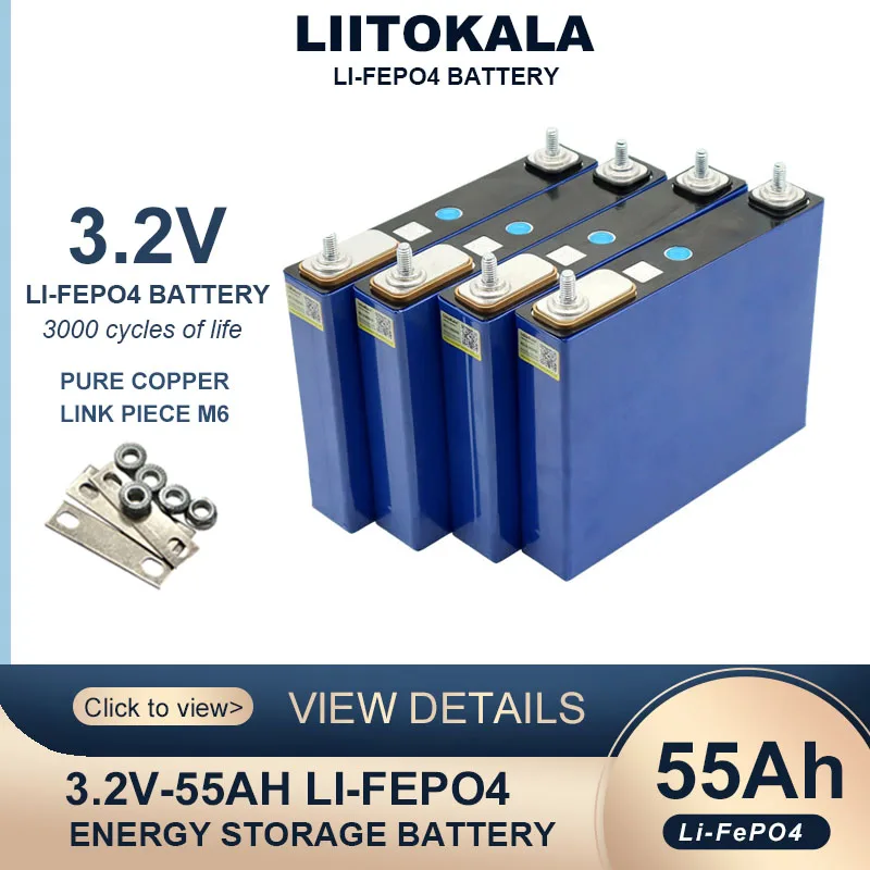 

LiitoKala 3.2V 55Ah LiFePO4 battery Lithium iron phosphate for 4s 12V 24V 3C Motorcycle Car Motor batteries Modification