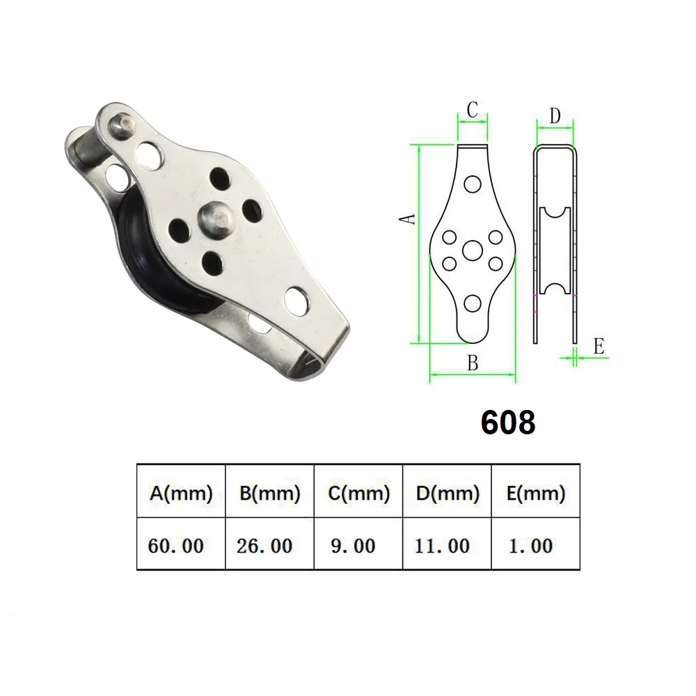 Timing Pulley 5PCS 316 Stainless Steel 60mm Wire Rope Crane Pulley Block For 2mm To 8mm Rope