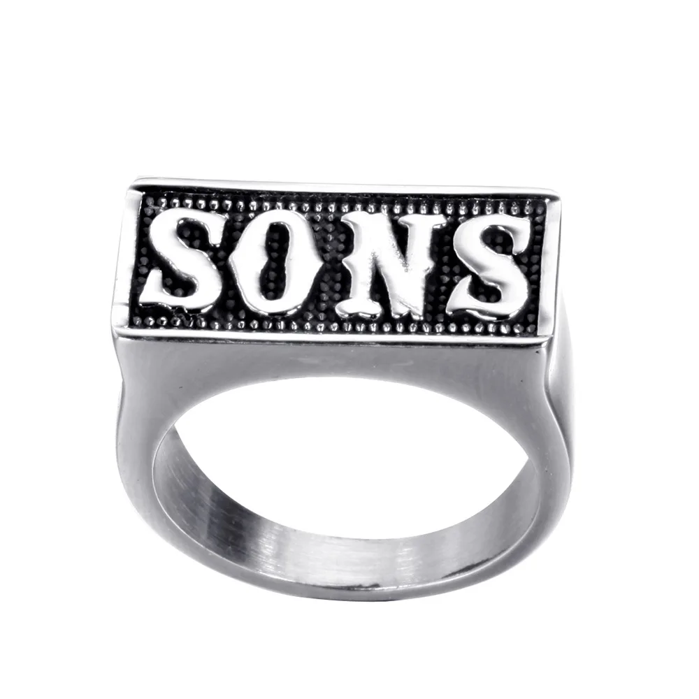 Megin Stainless Steel Titanium Sons of Anarchy Punk English Letter Vintage Rings for Men Women Couple Friends Gift Jewelry Bague