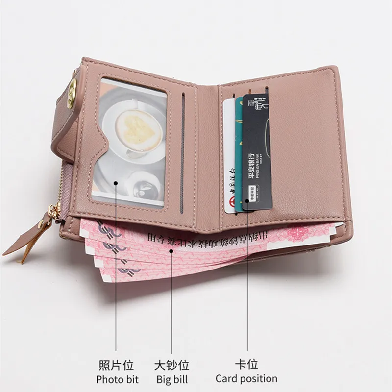 Fashion PU Leather Women's Wallet Zipper Small Coin Purse Multifunction Female Card Holder Cute Money Clip For Ladies