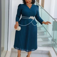 Elegant Church Dresses  A Line Pleated V Neck Long Sleeves 3D Flower Peplum Office Ladies Wedding Guest Party Outfit 2026 Curve