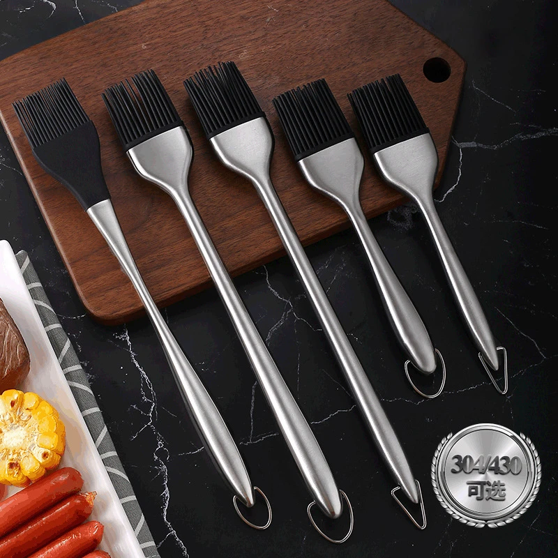 Stainless Steel Hollow Handle Silicone Brush, High Temperature Resistance, Barbecue Grease, Kitchen Cake Baking Cream Brush