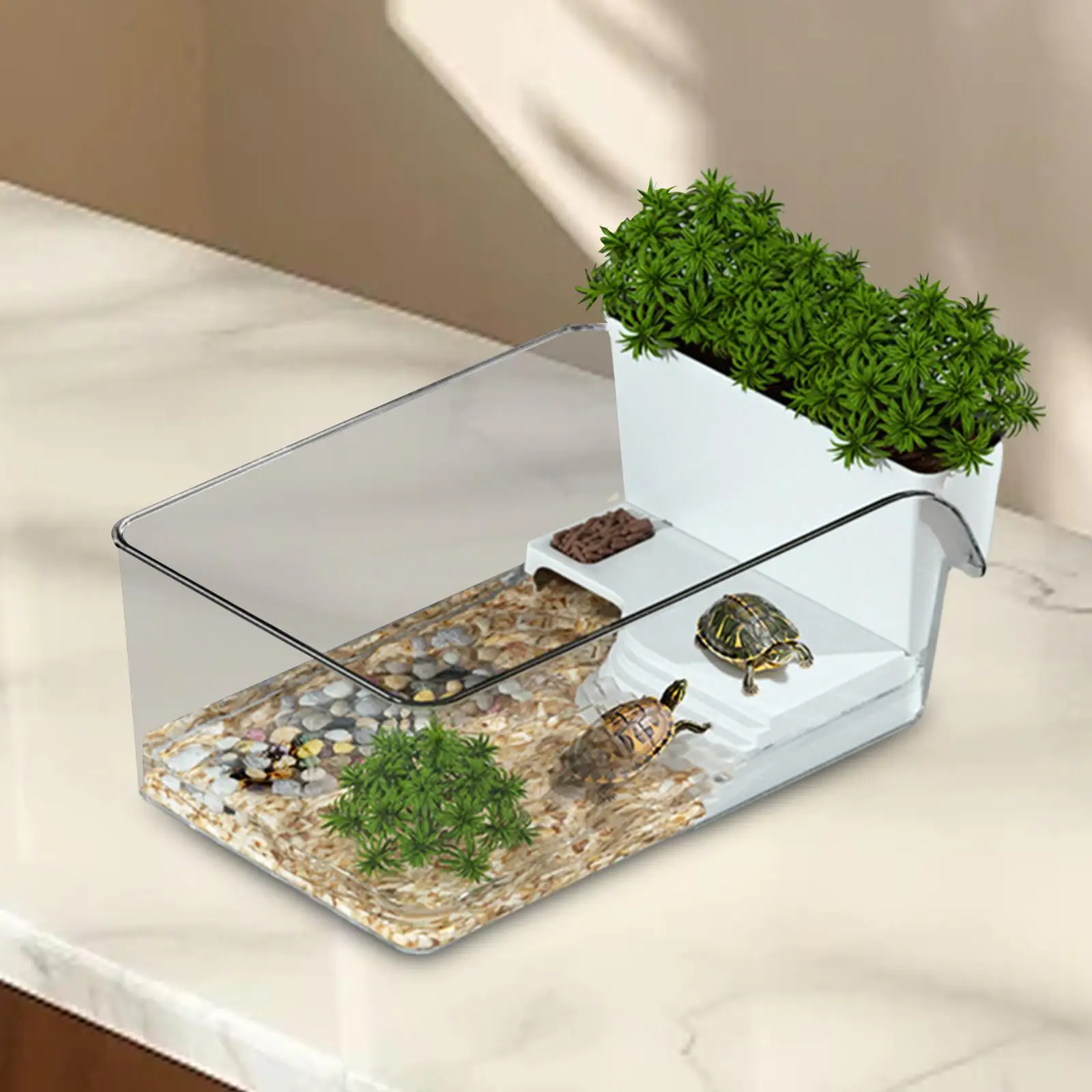 Small Turtle Tank Starter Kit Enclosure with Bask Decorative Home Use Multi Function Landscaping Turtle Aquarium