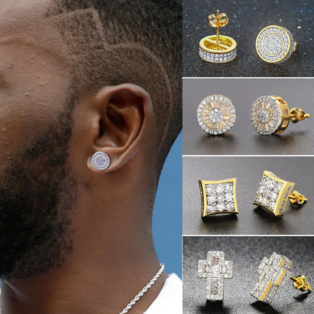 Men Ear Piercing Diamond Stud Rock Hip Hop Iced Out Stud Earring