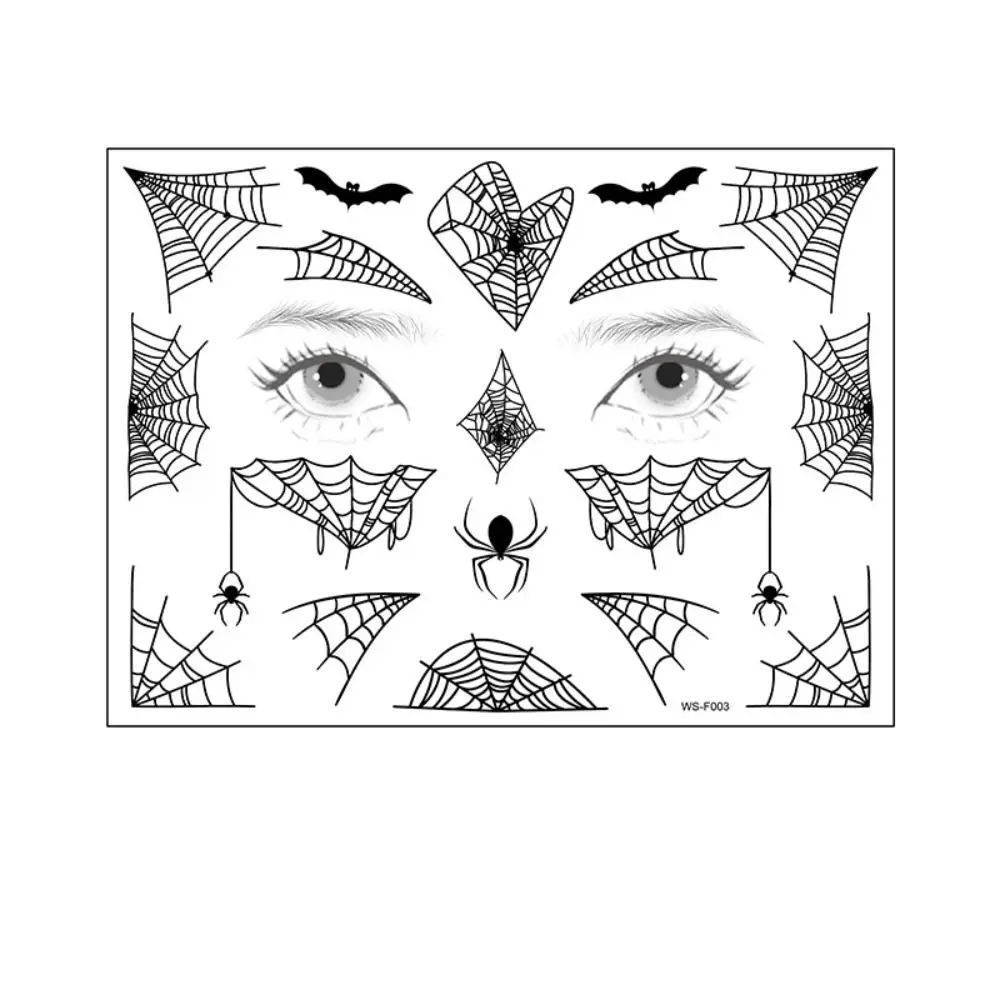12Sheets Waterproof Spider Web Face Patch DIY Mouth Halloween Scary Tattoo Body Art Decals Cobwebs Cosplay Props Women Men