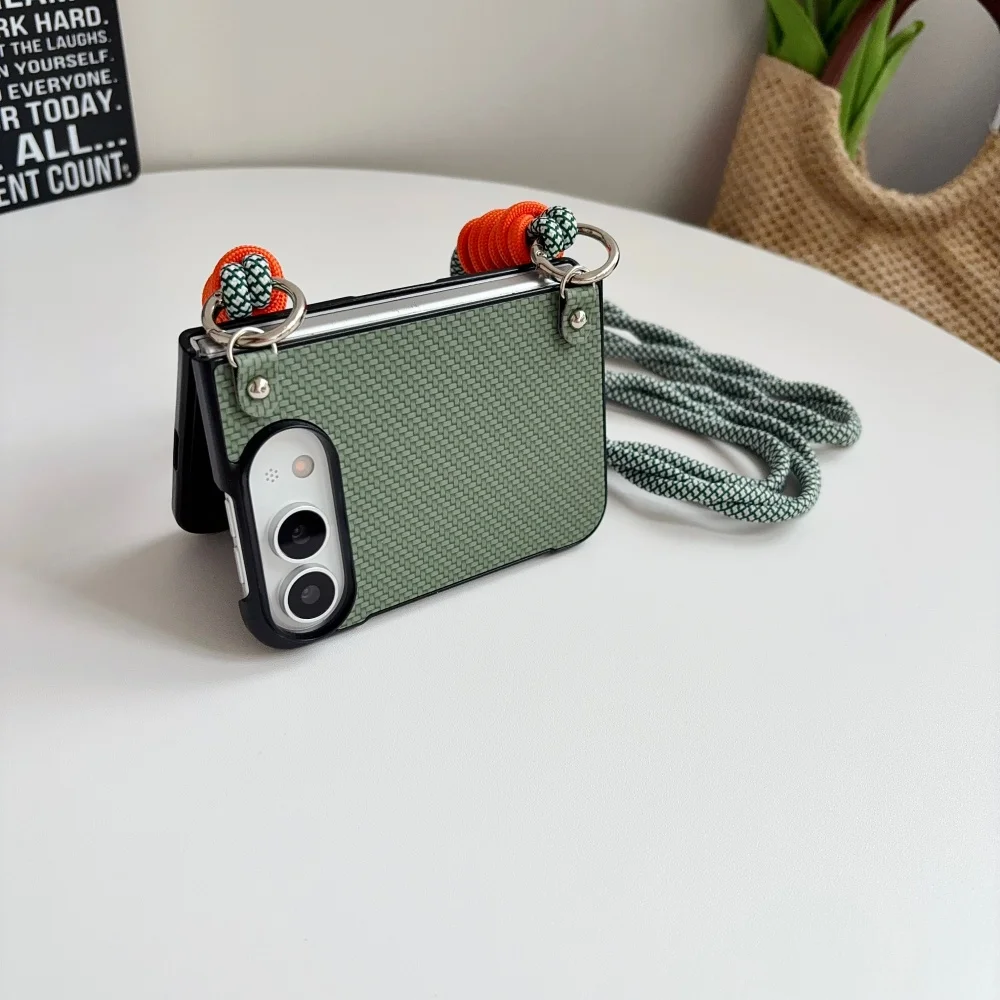 Elegant Woven PU Leather Crossbody Phone Case with Anti-Loss Protection